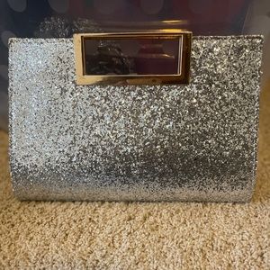 Silver glitter clutch